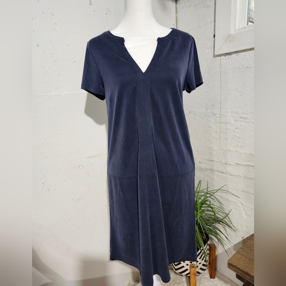 Tahari Womens‎ Navy Blue Modal Blend Split V-Neck Short Sleeve Shift Dress XS